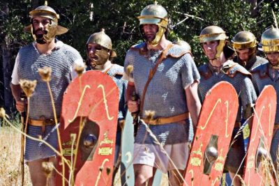 Historical re-enactment with Roman soldiers at the Luna Celta festival in Solosancho