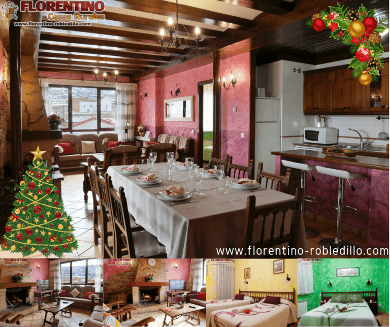 Casa Rural Los Moros decorada por Navidad: comedor con árbol